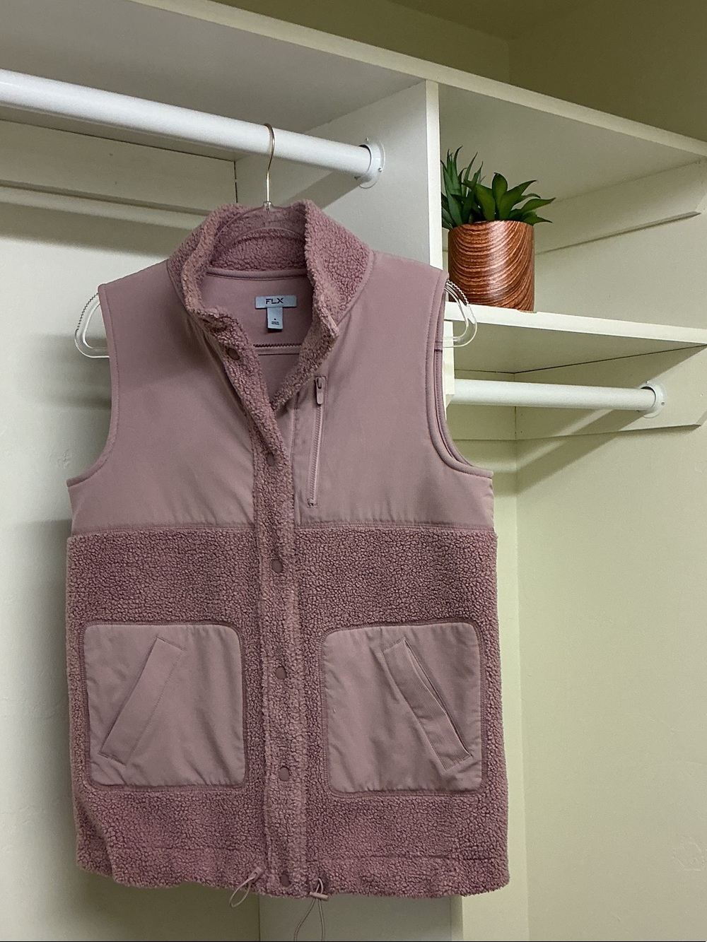 FLX Women's Dusty Rose Sherpa Vest with Zip & Snap Closure